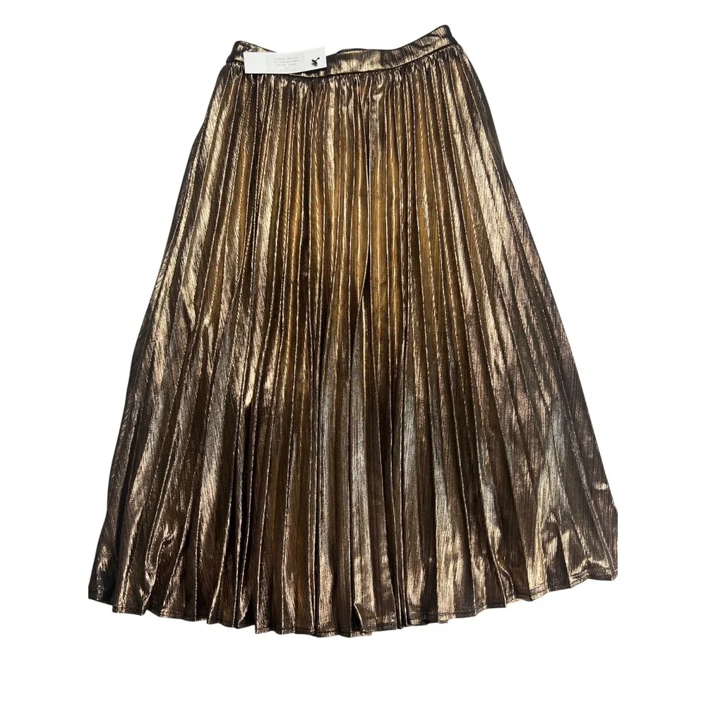 Skylar Rose Light The Night Bronze Metallic Pleated Maxi Skirt S NWT glam chic - Picture 4 of 9